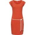 Jerseykleid RAGWEAR "Tag Zig Zag", Damen, Gr. L (40), Normalgrößen, orange (terrakotta), 100% Baumwolle, modisch, tailliert ca. Mitte Oberschenkel, Rundhals, Kurzarm Ärmel ohne Ärmelschlitz, Kleider, stylisches Shirtkleid mit coolem Print u. Bindekordel