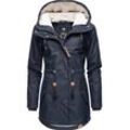 Regenmantel RAGWEAR "Monadis Rainy Intl.", Damen, Gr. L (40), blau (navy), Obermaterial: 100% Polyester, Innenfutter: 100% Polyester, Wattierung: 100% Polyester, sportlich, figurbetont Po-bedeckend, hoch geschlossener Ausschnitt, Langarm mit Knopf,verstellbar normaler Saum mit Druckknopf, Mäntel, modischer Regenparka mit kuschligem Innenfutter