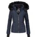 Steppjacke NAVAHOO "Adele", Damen, Gr. XL (42), blau (navy), Obermaterial: 100% Polyester, Futter: 100% Polyester, Wattierung: 100% Polyester, Ärmelfutter: 100% Polyester, Kunstpelz: 90% Polyacryl, 10% Polyester, kontrastfarbene Details, modisch, figurbetont Po-bedeckend, Langarm Ärmel ohne Ärmelschlitz Rippstrickbündchen kontrastfarben,mit Daumenlöchern,mit Reißverschluss, Jacken, hochwertige Win