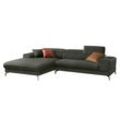 Ecksofa W.SCHILLIG "piedroo, Designsofa mit tollem Sitzkomfort, elegant und bequem, L-Form", grün (hunter r66), B:303cm H:70cm T:193cm, Chenille-Flachgewebe R66 (85% Polyester, 15% Nylon), Sofas, Ecksofa, Kopfteilverstellung, wahlweise mit Sitztiefenverstellung, Breite 303cm