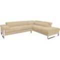 Ecksofa W.SCHILLIG "finn, toller Sitzkomfort, L-Form, hochwertige Verarbeitungsdetails", beige (sahara s37), B:281cm H:71cm T:230cm, Flachgewebe S22 (100% Polyester), Stoff S37 (100% Polyester), Longlife Xtra-Leder Z59: Glattleder mit modischer Prägung. Hautstärke 0, 9 - 1, 1 mm, Sofas, German Design Award 2016, Fußgestell Chrom glänzend, Breite 281 cm