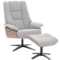 MCA Relaxsessel + Hocker MCW-N57, Fernsehsessel Liegesessel, Bouclé Stoff Holz ~ grau