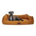 Tierlando ® BRUCE VELOURS Orthopädisches Hundebett Soft orange/ braun 1,1 m, 25 cm, 90 cm