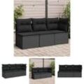 Gartensofa mit Kissen 3-Sitzer Schwarz Poly Rattan - Gartensofas - Schwarz - The Living Store