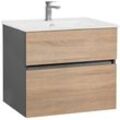 Waschtisch HOME AFFAIRE "Wisla, Waschplatz, Badezimmerschrank", braun (anthrazit, eichefarb. sonoma, anthrazit), B:60cm H:52cm T:45,5cm, Spanplatte, Waschtische, Badmöbel mit Klappe und Schublade und einem Keramik Waschbecken