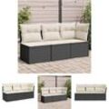 Gartensofa mit Kissen 3-Sitzer Schwarz Poly Rattan - Gartensofas - Schwarz - The Living Store