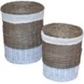 Wäschekorb HOME AFFAIRE "aus Rattan, Höhe ca. 51 cm + 60 cm", beige (natur, weiß), H:60cm Ø:46cm, Geflecht Rattan, Wäschesammler, handgeflochten, mit abnehmbarem Deckel