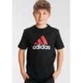 T-Shirt ADIDAS SPORTSWEAR "U BL 2 TEE", Kinder, Gr. 128, rot (schwarz, better scarlet, weiß), Obermaterial: 100% Baumwolle, sportlich, Rundhals, Kurzarm, Shirts