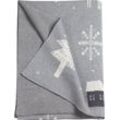 Wohndecke TOM TAILOR HOME "Scandinavian", grau (grau, hellgrau, steingrau), B:130cm L:170cm, Baumwolle, Wohndecken, mit scandinavischem Wintermotiven, Kuscheldecke