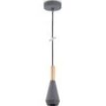 PACO HOME Pendelleuchte "MORA", grau, Ø 9cm H: 26cm, Lampen, Wohnzimmer Esszimmer Klein Modern Holz Metall GU10 Trichterform