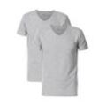 T-Shirt PETROL INDUSTRIES, Herren, Gr. M (46), grau (light grau melee), Obermaterial: 95% Baumwolle, 5% Elasthan, meliert, Basic, schmal, V-Ausschnitt, Kurzarm, Shirts, V-Ausschnitt