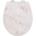 WC-Sitz WENKO "White Marble", rosa (rosa, beige, silberfarben), B:38cm L:44,5cm, Duroplast, Edelstahl, WC-Sitze, mit Relief, aus antibakteriellem Duroplast