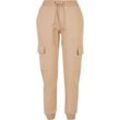 Stoffhose URBAN CLASSICS "Urban Classics Damen Ladies Cargo Sweat Pants", Damen, Gr. XXL, US-Größen, beige (unionbeige), 65% Baumwolle, 35% Polyester, unifarben, slim fit, Hosen