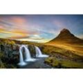 Fototapete PAPERMOON "WASSERFALL-NATUR LANDSCHAFT BERGE GEBIRGE SEE ALPEN XXL", bunt, B:3,50m L:2,60m, Vlies, Tapeten