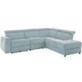 Ecksofa HOME AFFAIRE "Sentrano, L-Form", blau (eisblau), B:273cm H:82cm T:217cm, NaturLEDER/Kunstleder (Das Leder hat eine Dicke von 0, 9-1, 0 mm), Kunstleder, Webstoff (95% Polyester, 5% Nylon), Struktur fein (95% Polyester, 5% Nylon), Sofas, 273 cm, man. o. elektr. Relaxfunktion und USB/Kopfverstellung