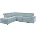 Ecksofa HOME AFFAIRE "Sentrano, L-Form", blau (eisblau), B:273cm H:82cm T:217cm, NaturLEDER/Kunstleder (Das Leder hat eine Dicke von 0, 9-1, 0 mm), Kunstleder, Webstoff (95% Polyester, 5% Nylon), Struktur fein (95% Polyester, 5% Nylon), Sofas, 273 cm, man. o. elektr. Relaxfunktion und USB/Kopfverstellung