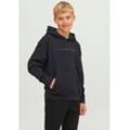 Hoodie JACK & JONES JUNIOR "JJESTAR JJ SWEAT HOOD NOOS JNR", Jungen, Gr. 128, schwarz, Sweatware, Obermaterial: 65% Baumwolle, 35% Polyester, bedruckt, casual, relaxed fit, Langarm Rippbündchen, Sweatshirts