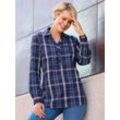 Longbluse CLASSIC BASICS, Damen, Gr. 48, blau (marine, weiß, kariert), 65% Polyester, 35% Baumwolle, gemustert, kariert, mehrfarbig, Langarm, Blusen