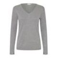 Strickpullover PULZ JEANS "Strickpullover PZSara", Damen, Gr. L, grau (medium grau melange), Obermaterial: 80% Viskose LENZINGu00bf ECOVEROu00bf CV LenzEcov. 20% Polyester PES., unifarben, casual, hüftlang, V-Ausschnitt, Langarm, Pullover