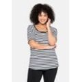 T-Shirt SHEEGO "Große Größen", Damen, Gr. 40/42, schwarz-weiß (schwarz, weiß), Obermaterial: 100% Baumwolle, gestreift, casual, figurumspielend normal, Rundhals, Kurzarm, Shirts, mit garngefärbtem Ringel, aus Rippware