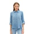 Jeansbluse TOM TAILOR, Damen, Gr. 40, blau (clean mid stone blau denim), Denim/Jeans, Obermaterial: 100% Lyocell, casual, bequem normal, Rundhals, Langarm, Blusen, mit Lyocell und Kentkragen