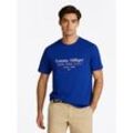 T-Shirt TOMMY HILFIGER "HILFIGER CENTER STACK TEE", Herren, Gr. L, blau (wedge blau), Single Jersey, Obermaterial: 100% Baumwolle, casual, Rundhals, Kurzarm, Shirts, mit großem Schriftprint