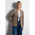 Sweatblazer STREET ONE, Damen, Gr. 34, braun (rich mocha meliert), Jersey, 93% Baumwolle, 7% Elasthan, unifarben, casual, normal normal, V-Ausschnitt, Langarm abgesteppt, Blazer, aus Baumwolle mit Stretchanteil