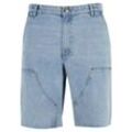 Shorts URBAN CLASSICS "Urban Classics Open Edge Two Knee Denim Shorts", Herren, Gr. 28, Normalgrößen, blau (new light blau washed), 100% Baumwolle, unifarben, loose fit, Hosen