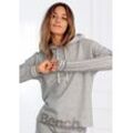 Kapuzensweatshirt BENCH., Damen, Gr. 32/34, grau (grau, meliert), Obermaterial: 52% Baumwolle, 48% Polyester, Langarm Bündchen, Sweatshirts, mit gestreiftem Bund und Glanzprint, Loungewear, Loungeanzug, Hoodie