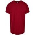 T-Shirt URBAN CLASSICS "Urban Classics Herren Long Shaped Turnup Tee", Herren, Gr. L, rot (brickrot), 100% Baumwolle, unifarben, casual, loose fit, Rundhals, Kurzarm, Shirts