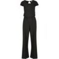 Jumpsuit URBAN CLASSICS "Urban Classics Damen Ladies Rib Wid Leg Jumpsuit", Damen, Gr. L, US-Größen, schwarz, 95% Polyester, 5% Elasthan, unifarben, loose fit, Rundhals, Kurzarm, Overalls