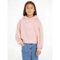 Kapuzensweatshirt TOMMY HILFIGER "MONOTYPE FLOCK HOODIE", Mädchen, Gr. 14 (164), rosa (soft rose), Sweatware, Obermaterial: 70% Baumwolle, 30% Polyester, unifarben, casual, Langarm Bündchen, Sweatshirts, Kinder bis 16 Jahre mit Logoschriftzug