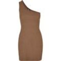 Shirtkleid URBAN CLASSICS "Urban Classics Damen Ladies Rib One Shoulder Dress", Damen, Gr. 4XL, US-Größen, grün (schwarzkhaki), 77% Polyester, 19% Viskose, 4% Elasthan, unifarben, klassisch, slim fit, asymmetrischer Ausschnitt, ohne Ärmel, Kleider