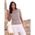 Ajourpullover CLASSIC BASICS "Ajour-Pullover", Damen, Gr. 38, grau (taupe), 100% Baumwolle, unifarben, Kurzarm, Pullover