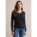 Strickpullover CECIL, Damen, Gr. L (42), schwarz, Web, 60% Baumwolle, 40% Viskose, unifarben, casual, normal normal, V-Ausschnitt, Langarm Bündchen, Pullover, mit V-Ausschnitt