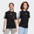 T-Shirt ADIDAS SPORTSWEAR "J 3S TEE 160", Kinder, Gr. 128, schwarz-weiß (schwarz, weiß), Obermaterial: 100% Baumwolle, sportlich, Rundhals, Shirts