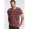 T-Shirt MAN'S WORLD, Herren, Gr. L (52/54), rosa (beere gestreift), Jersey, Obermaterial: 100% Baumwolle, gestreift, casual, normal, Rundhals, Kurzarm, Shirts, mit Brustprint