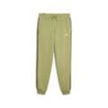 Trainingshose PUMA "ESS TAPE MINIMAL GOLD SWEATPANTS FL", Damen, Gr. XL, N-Gr, grün (calming grün), Fleece, Obermaterial: 66% Baumwolle, 34% Polyester, unifarben, sportlich, comfort fit normal, Hosen