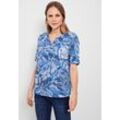 Shirtbluse CECIL, Damen, Gr. L (42), blau (marina blau), Web, 55% Leinen, 45% Baumwolle, bedruckt, casual, gerade hüftlang, Rundhals, 3/4-Ärmel Bündchen, Blusen, mit allover Blumenprint