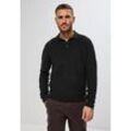 Strickpullover STREET ONE MEN, Herren, Gr. L (42), schwarz, Web, 100% Baumwolle, unifarben, casual, normal normal, V-Ausschnitt, Langarm Bündchen, Pullover, mit grober Struktur