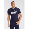 T-Shirt PUMA "ESS LOGO TEE", Herren, Gr. M, blau (peacoat), Jersey, Obermaterial: 100% Baumwolle, bedruckt, sportlich, regular fit normal, Rundhals, Kurzarm, Shirts