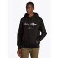 Hoodie TOMMY HILFIGER "SCRIPT LOGO HOODY", Herren, Gr. L, schwarz, Sweatware, Obermaterial: 63% Baumwolle, 37% Polyester, casual, regular fit hüftlang, Langarm Rippbündchen, Sweatshirts, mit aufgesticktem Logo