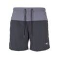 Badeshorts URBAN CLASSICS "Urban Classics Herren Block Swim Shorts", Herren, Gr. L, US-Größen, schwarz (schwarzbird, asphalt), 100% Nylon, Badehosen