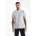 Rundhalsshirt STREET ONE MEN, Herren, Gr. L (52), weiß (broken weiß), Web, 100% Baumwolle, gestreift, casual, normal normal, Rundhals, Kurzarm Bündchen, Shirts, mit Rundhalsausschnitt