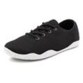 Sneaker LASCANA, Damen, Gr. 36, schwarz-weiß (schwarz), Obermaterial: 100% Textilmaterial. Decksohle: 100% Textilmaterial. Laufsohle: 100% Synthetik, unifarben, casual, Schuhe, mit ultraflache Sohle, superleicht, Schnürhalbschuhe, Unisex VEGAN