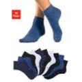 Kurzsocken H.I.S, Damen, Gr. 35-38, blau (2x schwarz, 2x blau, 2x blau meliert, 2x jeans meliert, 2x weiß), Baumwollmischung, unifarben, elastisch, Socken, mit eingestrickten Symbolen