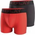 Boxershorts REPLAY "BOXER Style 2 T/C Cuff 3D logo 2pcs Box", Herren, Gr. S, schwarz (schwarz, rot), Jersey, Obermaterial: 95% Baumwolle, 5% Elasthan, unifarben, Unterhosen, mit Logoschriftzug am elastischen Bund