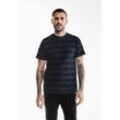 Rundhalsshirt STREET ONE MEN, Herren, Gr. L (52), blau (schwarz dust blau), Web, 100% Baumwolle, gestreift, casual, normal normal, Rundhals, Kurzarm Bündchen, Shirts, mit Rundhalsausschnitt