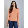 Strickpullover STREET ONE, Damen, Gr. 34, orange (creamy orange), Stoff, 60% Viskose, 40% Baumwolle, unifarben, casual, normal normal, U-Boot-Ausschnitt, Langarm Bündchen, Pullover, mit U-Boot-Ausschnitt