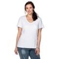 T-Shirt SHEEGO "Große Größen", Damen, Gr. 40/42, weiß, Obermaterial: 100% Baumwolle, unifarben, sportlich, figurumspielend normal, V-Ausschnitt, Kurzarm, Shirts, aus fein gerippter Qualität